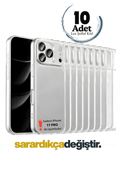 Evax 10 Adet iPhone 17 Pro Uyumlu Lüx Serisi Yumuşak Esnek Şeffaf Silikon Kıl...