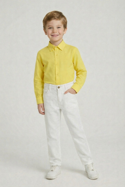 nacar çarşı Boy's Yellow Long Sleeve Shirt White Pants April 23 October 29 Pe...