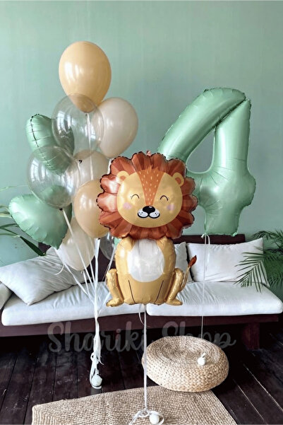 Bunloon Retro Color 4 Year Old Lion Themed 10 Piece Balloon Set