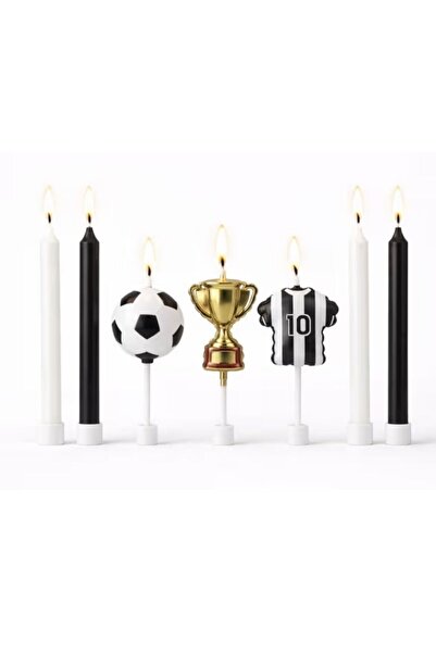 parti sürprizi Taraftar Temalı Futbol Topu Kupa Siyah Beyaz 7 li Mum Set