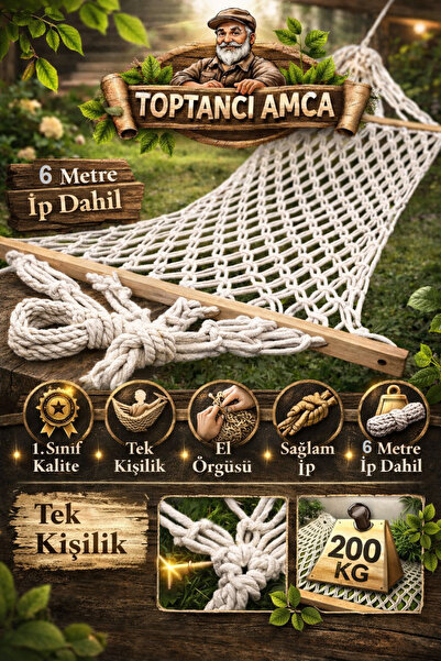 Toptancı Amca Tek Kişilik Makrome Hamak 90 x 190 cm Çift Katlı Salıncak Hamak...