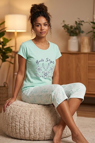 Niket Life Set de pijamale din bumbac pieptănat, cu model etnic, cu decolteu ...