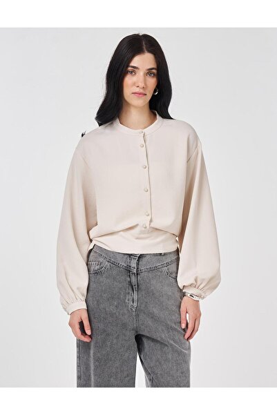 Kayra Brit Button Closure Blouse Cream 10020