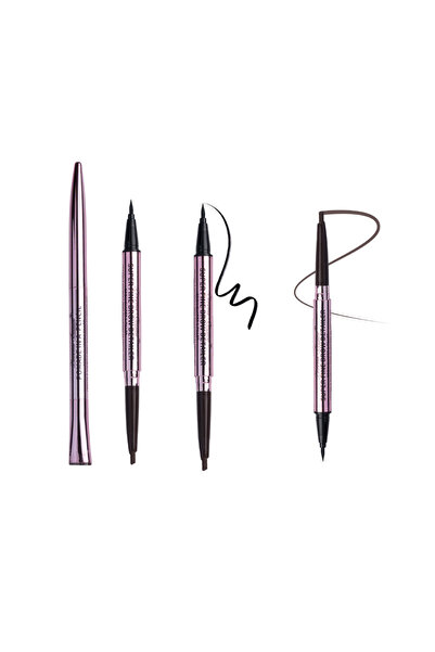 LOVEME BEAUTY قلم جهتين لرسم الحواجب والعيون: قلم حواجب دقيق وآيلينر سواد فاح...