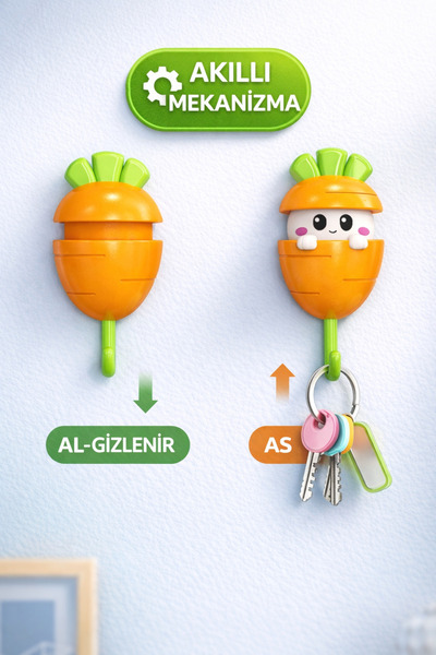TOYFEST 1 Adet Havuç Tasarımlı Otomatik Açılan Yapışkanlı Askı Anahtarlık Hav...