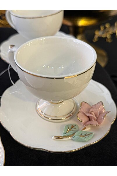 LOKMAN ZÜCCACİYE SHOWROOM Acar Pink Porcelain Flowered Coffee Cup Set for 6 P...