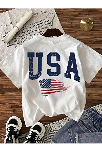 AEMİ Μπλουζάκι Unisex με στάμπα USA σε μεγάλο μέγεθος