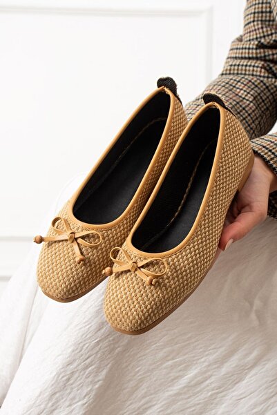 FUGA MODA Fiora Checkered Mink Bowknot Wooden Bead Detailed Ballerinas