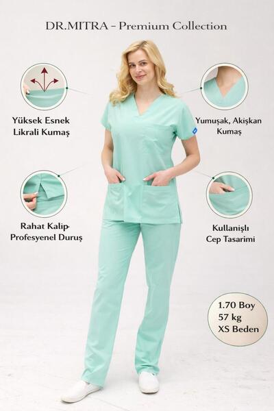Dr. Mitra Mint Green Lycra Nurse Doctor Uniform Unisex Surgical Suit Scrubs U...
