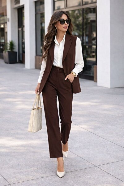 GAMZE ALPTEKİN Zr Model Brand Padded Vest Pants Suit - Carrot Pants Long Vest...