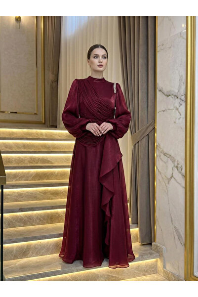 hakimoda فستان سهرة MAYRA Işıltı باللون العنابي