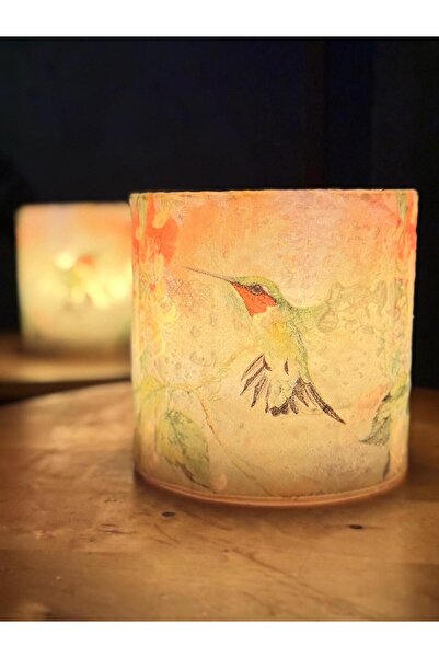 Vintage kolibri desenli abajur dekoratif mum