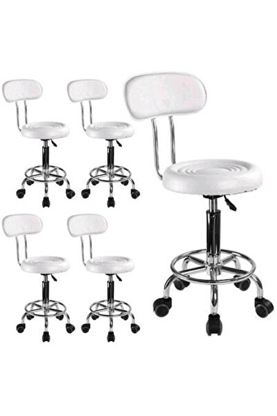 OEM Set of 5 Hydraulic Chairs with Backrest and Wheels, White