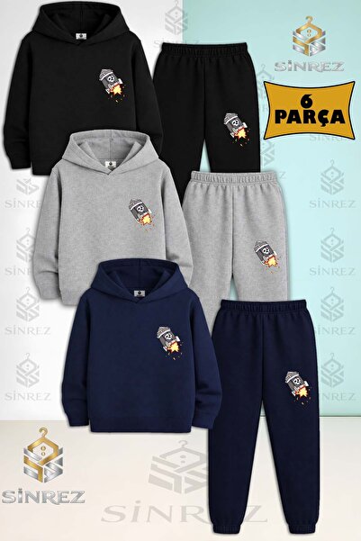 SİNREZ Set de trening cu glugă din 3 piese, unisex, cu LOGO SKELETON ROCKET p...