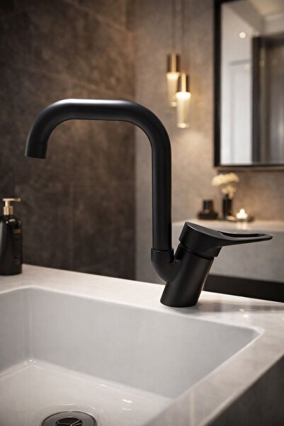 Viosa Mat Siyah Köşe Borulu Mutfak Eviye Bataryası Döner Borulu 5 Yıl Garanti...