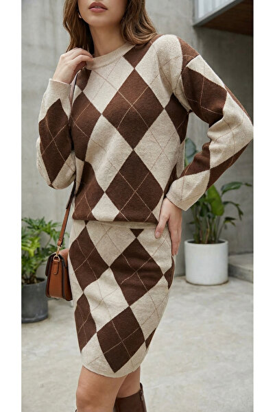 SAYZEN Baklava Patterned Sweater Skirt Bottom Top Set