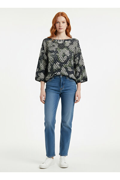 Neden Tekstil Silvery Openwork Patterned Half Sleeve Sweater