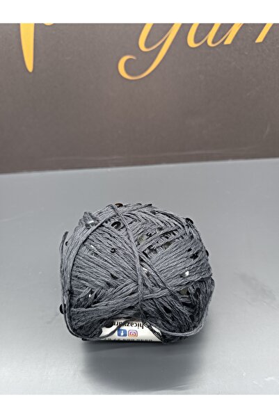 Pİ Yarn Hicaz Large Sequin Anthracite Hand Knitting Yarn 50Gr