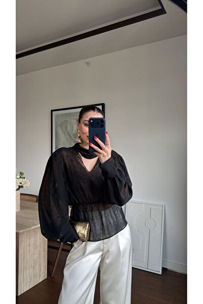 ALVOR Balloon Sleeve Chiffon Blouse