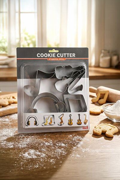 Vadi Stainless Steel Music Themed Cookie Cutter Set 6-Piece - Guitar Note Hea...