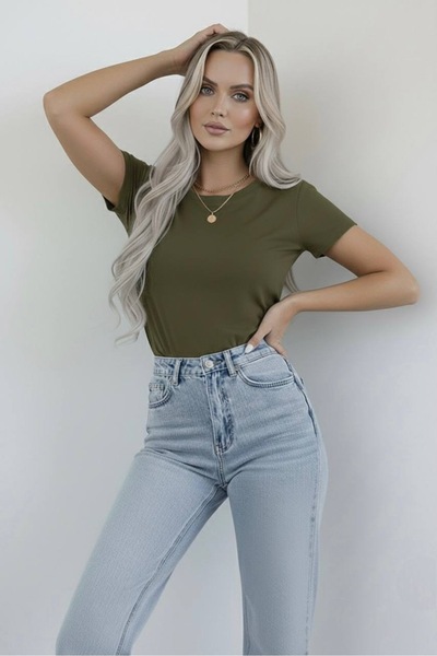 hashtag Kadın Basic Tişört Pamuklu Kısa Kollu Bisiklet Yaka Günlük Rahat