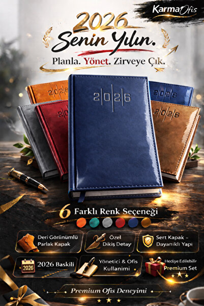 KarmaOfis Navy Blue Premium Leather Look Agenda 14X20 cm – Hard Cover Executi...