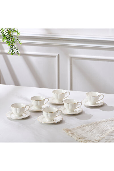 Malooki "ANTIC" Coffee Service Set 12 Pieces, Premium White Porcelain, Carved...