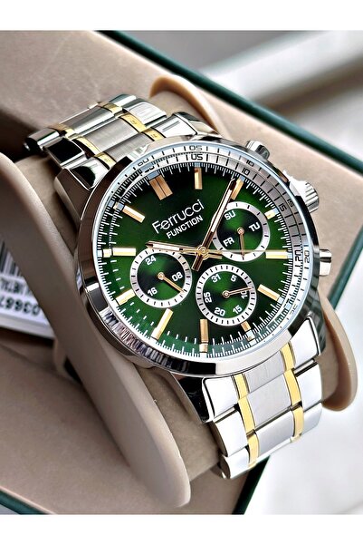 Ferrucci ساعة يد رجالية متعددة الوظائف بحزام فولاذي مقاومة للماء حتى 3 ATM