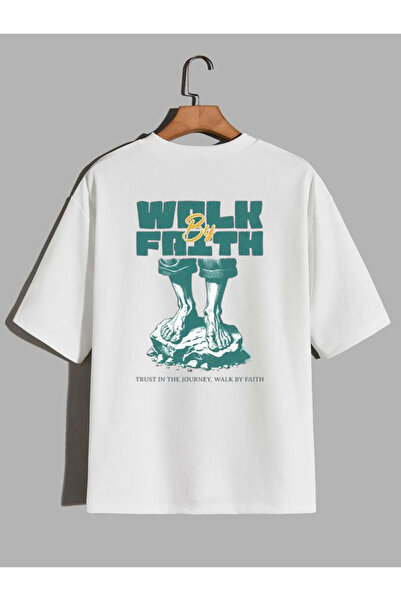 Rivox Unisex White Oversize T-Shirt Cotton Fabric Wolkfaith Printed