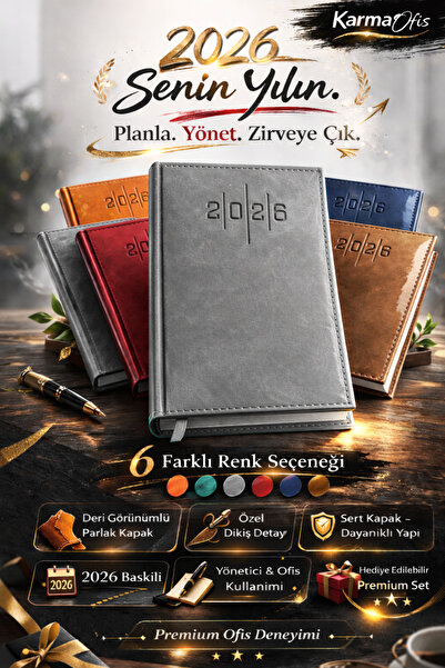 KarmaOfis Gray Premium Leather Look Agenda 14X20 cm – Hard Cover Executive Pl...