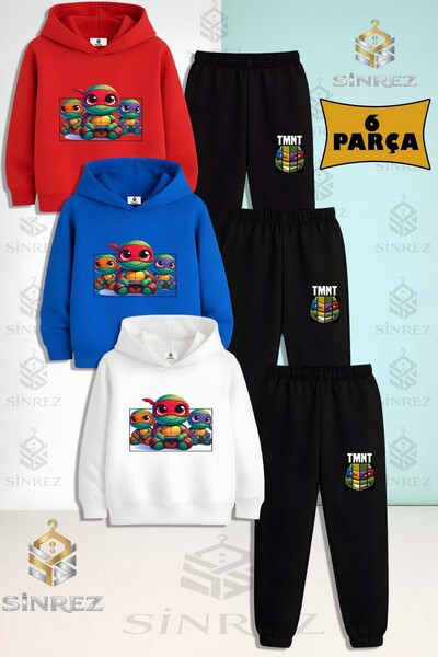 SİNREZ Set de trening cu glugă pentru copii, unisex, NINJA KAPLUMBAGA, 3 pies...