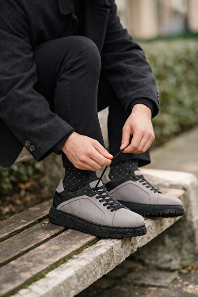 Ahmed Hamdi Bey Paulo Gray Nubuck Men's Leather Shoes