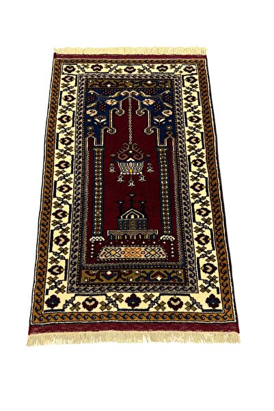 BURAK HALI Hand Woven Zero Yahyalı Prayer Rug 80X130 Navy Blue Red Root Dye W...