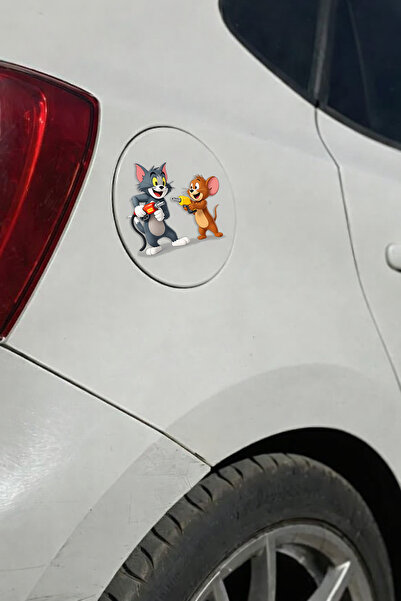 DRN DİZAYN Sevimli Kedi & Fare Benzin Kapağı Sticker – Eğlenceli Yakıt Depo K...