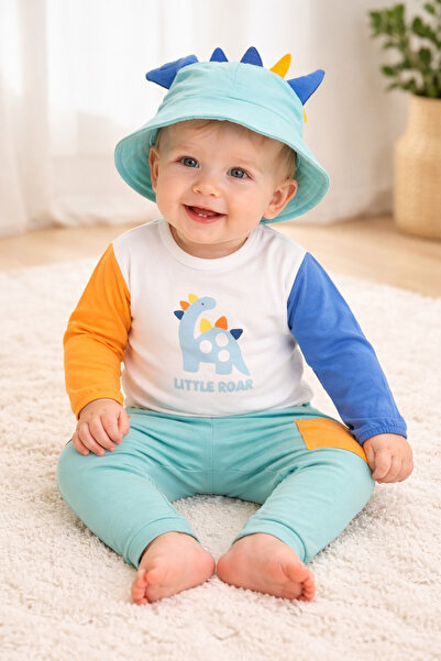 Motebarn Wear Baby Boy Dinosaur Printed 3-Piece Set (Bodysuit + Pants + Hat) ...