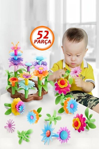elisalife 52 Parça Bahçe Çiçek Yapım Seti Yapı Blokları Yapboz Bul Tak Puzzle...