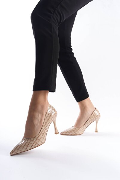 Zerenyus ZR8MS10 Stiletto premium din piele lacuită de crocodil, culoare nude...