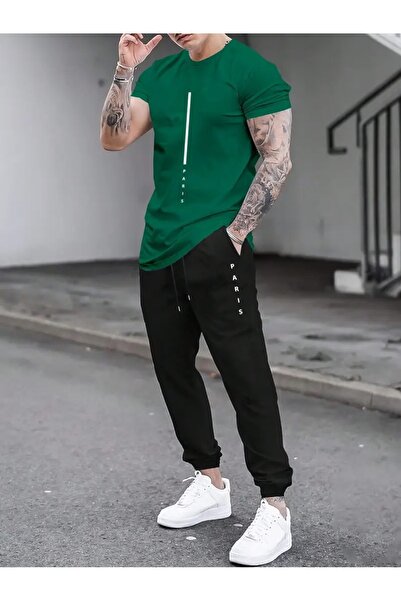 puolikuu Men's Oversize Tracksuit Set - Vertical Printed T-Shirt - Tracksuit