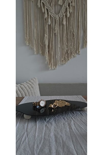 MUJA DEC 30X19Cm Black Acrylic Decorative Presentation Tray – Round Wooden Le...