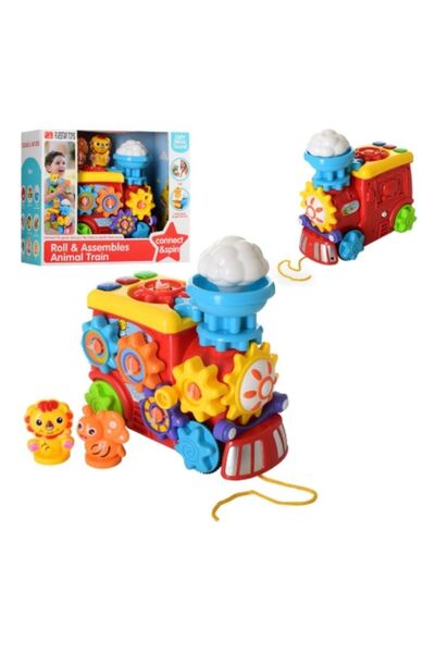 Premium لعبة قطار تروس الحيوانات مع أضواء وأصوات - قطار تعليمي يعمل بسحب الخيط