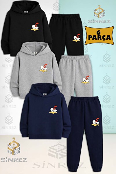 SİNREZ Set de trening cu glugă pentru copii, unisex, 3 piese, cu logo Chicken...
