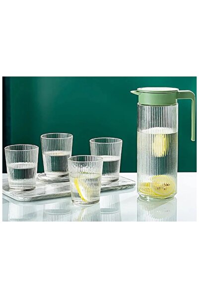 WDA Glass Pitcher and Drinking Glasses Set, 5 Pieces, Modern Design