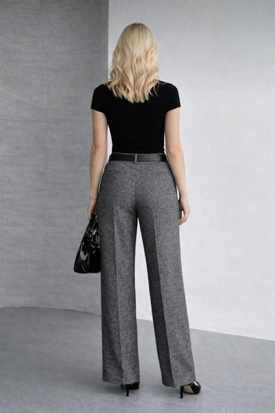 mor butik Women's Black Jacquard Fabric Trousers Ihs444