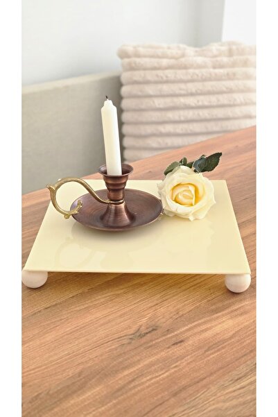MUJA DEC 25 cm Cream Acrylic Decorative Presentation Tray – Round Wooden Leg ...