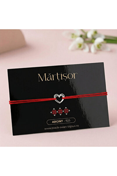 BLACK SWAN Bijoux Martisor bracelet with string and Heart made of 925 Silver