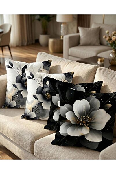 menesahome Gold Detailed Black and White Floral Patterned Modern Decorative D...