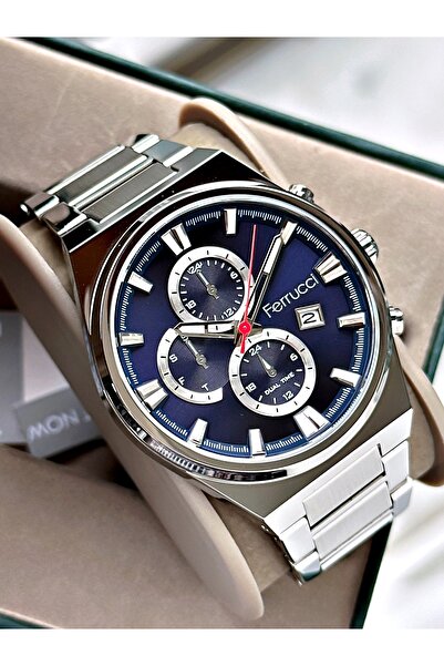 Ferrucci ساعة يد رجالية مع تقويم، سوار فولاذي، مقاومة للماء حتى 3 ATM