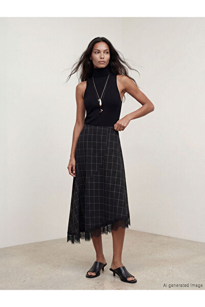 LC Waikiki Rmz Gi̇yi̇m Farkiyla Zippered Waist Checked Embroidered Lace Detai...