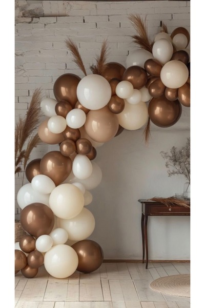 Çemrek Süs Parti Sea Sand White Retro White Chrome Coffee Balloon Chain Set o...