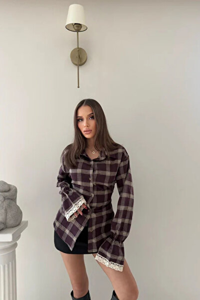 Sorridi Plaid Shirt with Lace Sleeves and Tie Back